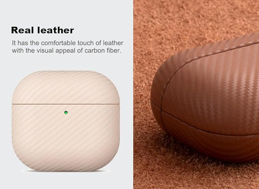 Leather Case for AirPods 4 / AirPods 4 with Active Noise Cancellation Case Cover - Selected Skin-Friendly Leather, Carbon Fibre Texture, Handmade Drop Protective Hard Cover - Pearl White