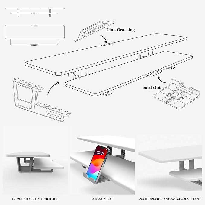 Dual Monitor Stand, 2-Tier Wood Monitor Riser with Storage Organizer and Cable Management, White