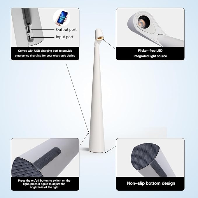 Table Lamp Set of 2, Wireless Rechargeable Desk Lamp with 3 Levels Brightness, Portable Bedside Battery Operated LED Light for Bedroom Dining Reading (White)