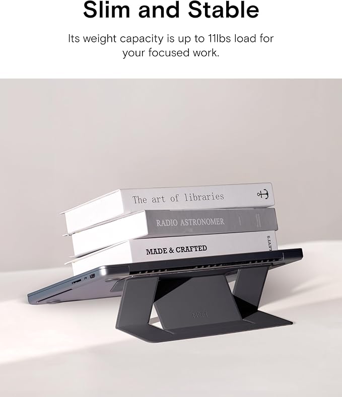 MOFT Laptop Stand for Desk, Adhesive MacBook Computer Stand with 2 Adjustable Viewing Angles, Foldable and Portable Laptop Riser Compatible with 11"-16" Laptops, Black(Adhesive Version)