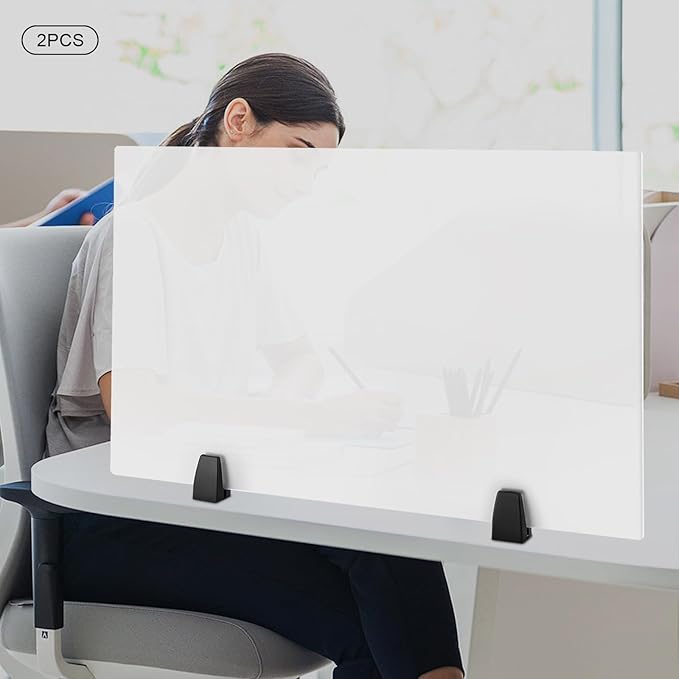 Office Desk Divider 2 pcs, Acrylic Desk Privacy Panels, Frosted Glass Privacy Divider on Desk Partition, 30" x 18"