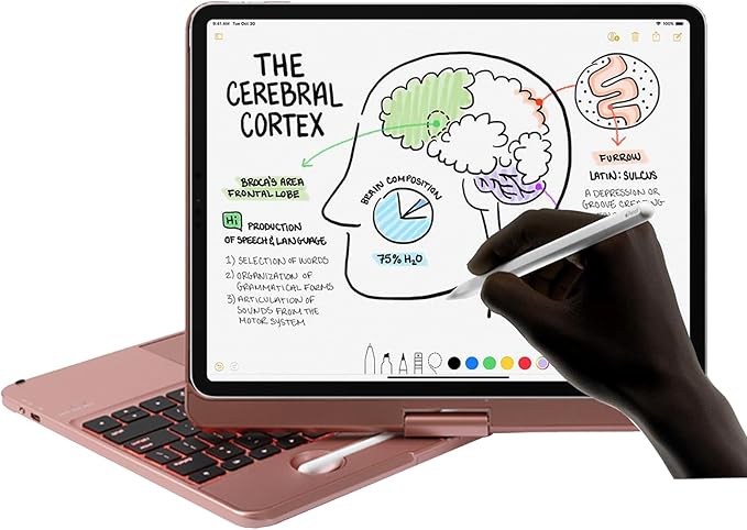 Keyboard Case for iPad Pro 12.9 inch 6th Generation 2022 5th 2021/4th 2020/3rd 2018 Gen,360 Rotatable Wireless Folio 180 Swivel Stand Hard Cover Rose Gold