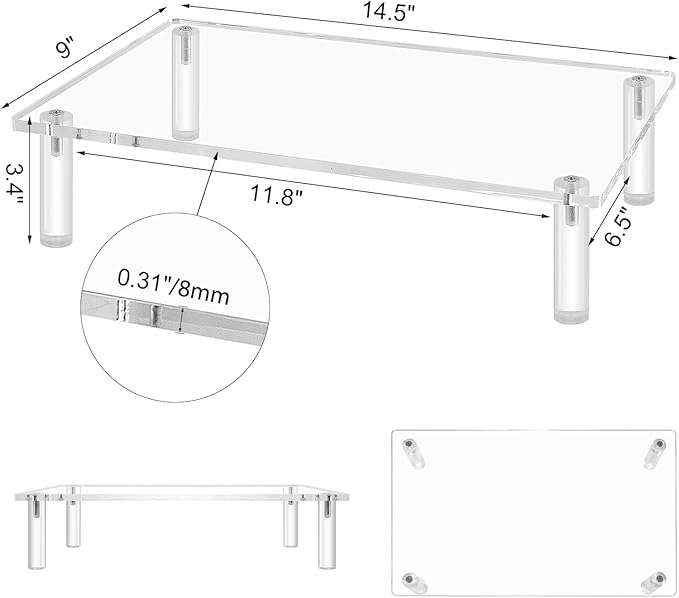 Sumerflos Clear Acrylic Monitor Laptop Stand, Sturdy and Save Space Computer Laptop Monitor Riser Stand for Home Office Desktop Universal Stand with Anti-Slip Pads