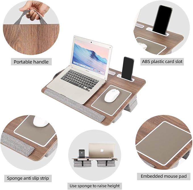Laptop Desk, 3 in 1 Foldable Lap Desk with Cushion Pad for Laptops up to 17 Inches, Built-in Mouse Pad & Device Slot, Portable Laptop Tray for Bed, Couch, or Floor Use