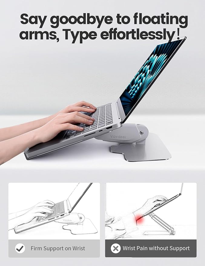 Vaydeer Laptop Stand for Desk, Metal Dual-Mode Design for Desk & Vertical Use, Adjustable Laptop Holder Space Saving Supports MacBook, Chromebook, Surface, Dell (Silver)