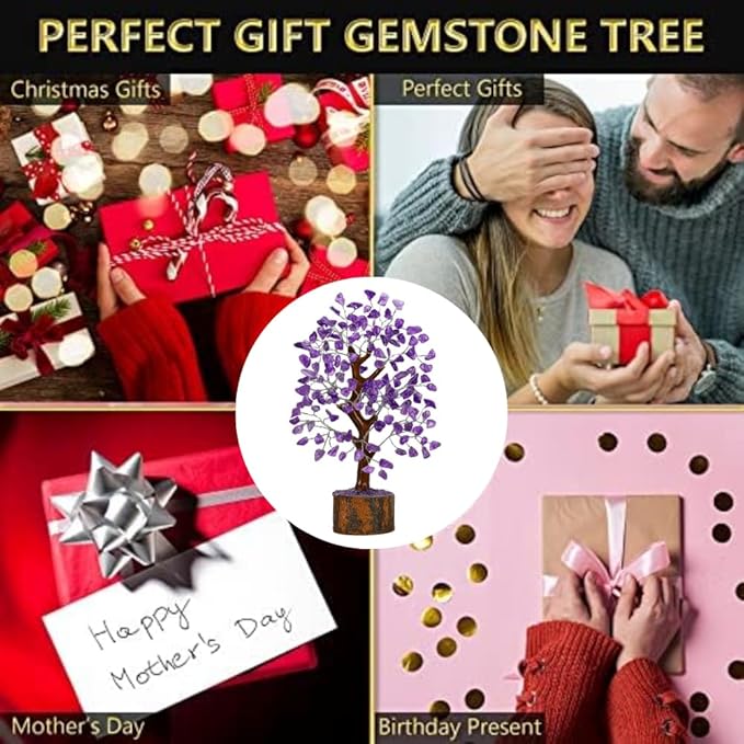 Amethyst Crystal Trees for Home Decor, Office Desk Decoration, Chakra Healing Crystals and Stone for Positive Energy, Money, Good Luck, Tree of Life Spiritual Birthday Gifts for Women and Mom