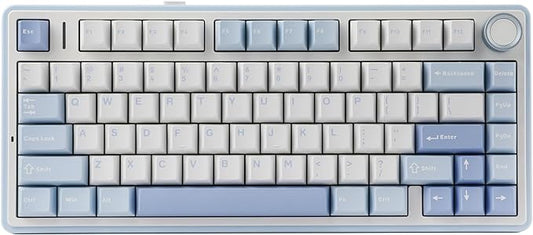 EPOMAKER x Aula F75 Gasket Mechanical Keyboard, 75% Wireless Hot Swappable Gaming Keyboard with Five-Layer Padding&Knob, Bluetooth/2.4GHz/USB-C, RGB (Sea Salt Blue, Ice Vein Switch)