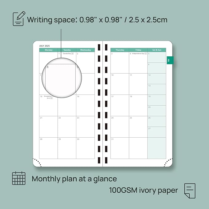 POPRUN Pocket Planner 2025-2026 (Slim Size 3.5'' x 6.5'') Academic Purse Calendar (July 2025 - June 2026) with Hourly Time Slots, 100GSM Thick Paper, Spiral Soft Cover - Purple
