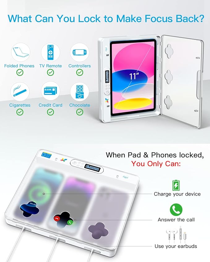 ySky Phone Lock Box with Timer for iPad Under 11inch,Timed Lock Box for iPhone,Tablet,Folded mobiles,Phone Locker for Children to Reduce Screen Time to get Focus Back