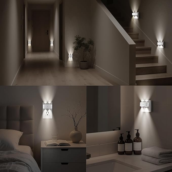 LED Night Lights Plug into Wall,Dusk to Dawn Auto-On/Off Night Light 5000K,1W Plug in Night Light for Hallway Bedroom Stairway 4 Pack Non-Dimmable