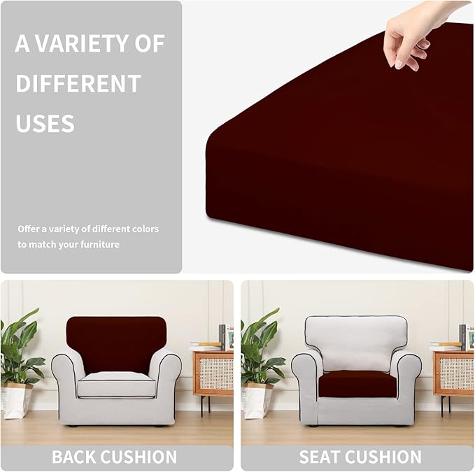 Easy-Going 100% Waterproof Chair Sofa Seat Cushion Slipcovers Couch Cushion Cover Stretch Furniture Protector for Kids, Pets (Chair Cushion, Wine)