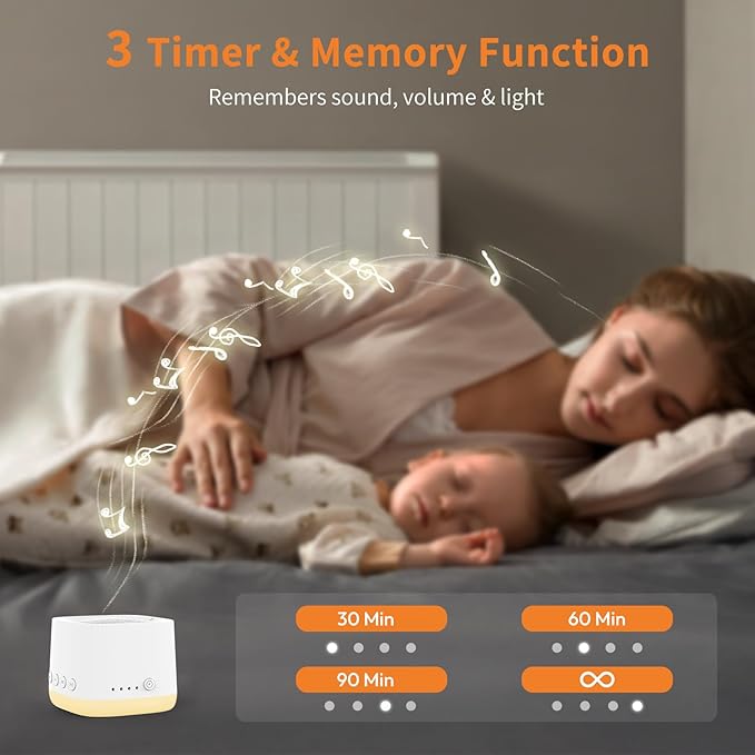 Portable Sound Machine for Sleep, White Noise Sound Machine for Travel with Night Light, Long-Lasting Power Mini Noise Machine with 16 Soothing Sounds,Memory,Timer for Adults Baby Office Privacy,Hotel