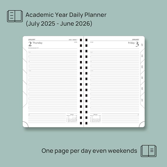 POPRUN Academic Daily Planner 2025-2026 One Page A Day - [5.75" x 8.5"- Spiral Hard Cover], Appointment Book (July 2025 - June 2026) with Monthly Calendar - Burgundy
