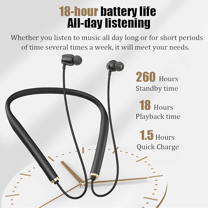 Neckband Headphones in-Ear Wireless Earbuds 18 H Playtime Stereo Deep Bass Wireless Magnetic Waterproof Around in Ear Headset Immersive Bass for Home, Traveling, Outdoor, Business Trips