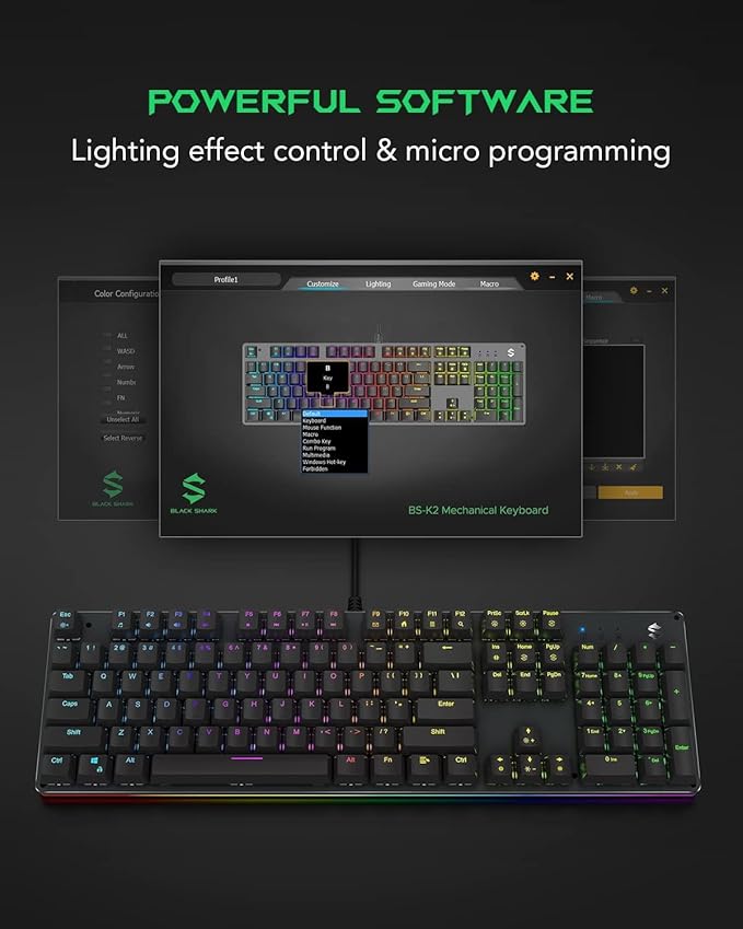 Black Shark RGB Mechanical Gaming Keyboard LED Backlit Wired Keyboard with Red Switches, Fully Programmable, Anti-Ghosting 104 Keys for Desktop PC, Sixgill K2