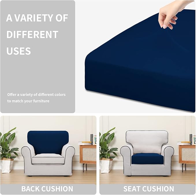 Easy-Going 100% Waterproof Chair Sofa Seat Cushion Slipcovers Couch Cushion Cover Stretch Furniture Protector for Kids, Pets (Chair Cushion, Navy)