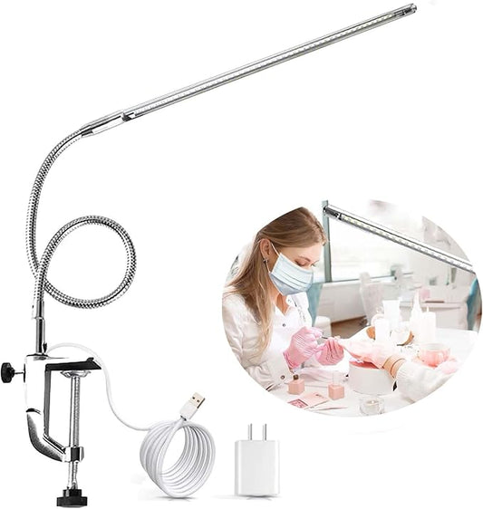Desk Light with Clamp, USB LED 8W Clip Nail Desk Lamp Eye Care Flexible Gooseneck 360° Clamp Light for Manicure Reading Eyebrow Office Tattoo