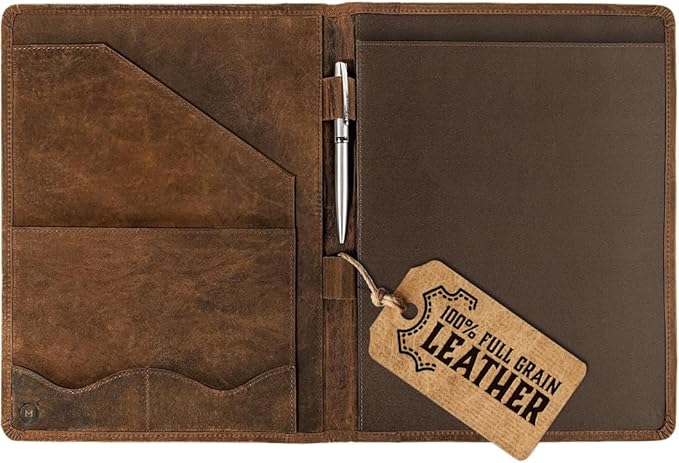 Moonster Leather Portfolio Professional Organizer Padfolio – Resume Folder with Luxury Pen - Leather Binder Portfolio Writing Pad with Business Card Holder - Portfolio Folder for Men & Women