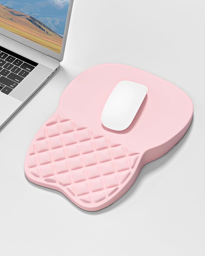 Auhoahsil Ergonomic Mouse Pad with Wrist Rest, Comfortable Slope Computer Mouse Mat with Wrist Support, Memory Foam Filling, Non-Slip Silicone Base, Pain Relief for Gaming Work, 8" x 12", Light Pink