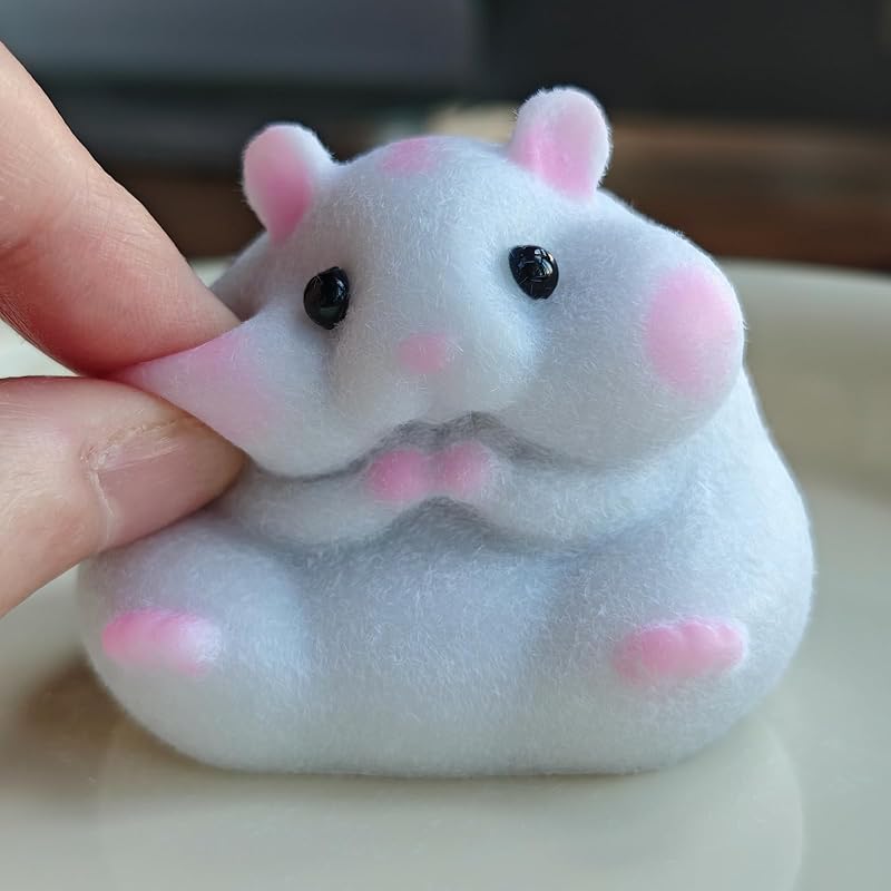 Handmade Flocked Hamster Taba Squishy Toy - Cute Realistic Silicone Animal Fidget Sensory Toy, Ultra-Soft Stress Relief Squeeze Toy for Relaxation Gift (Gray)