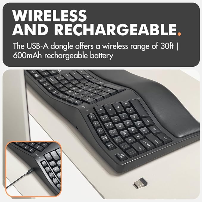 X9 Wireless Ergonomic Keyboard - Split Keyboard with Cushioned Wrist Rest - Type Comfortably Longer - 110 Key Curved Ergo for Laptop, Desktop Computer PC, Surface, Chromebook, Notebook