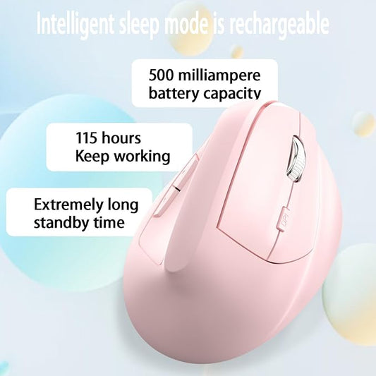 Ergonomic Vertical Mouse Wireless, Rechargeable Ergo Mouse for Carpal Tunnel Relief, 3200DPI Adjustable, 6 Buttons for PC/Laptop/Mac/Windows (Pink)