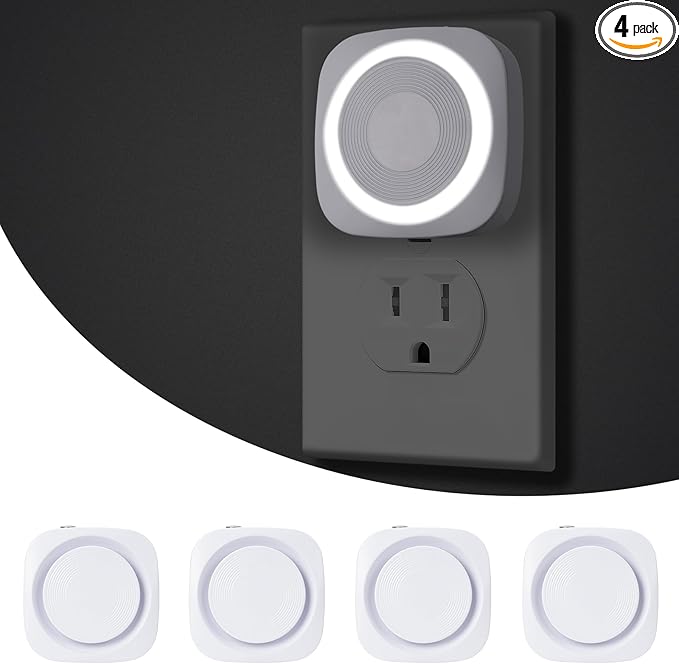 LED Night Lights Plug into Wall, Indirect Soft Dimmable Night Light with Dust to Dawn Sensor, White Nightlight for Bedroom,Bathroom,Kitchen,Stairs,Hallway,Travel, 4 Packs, White