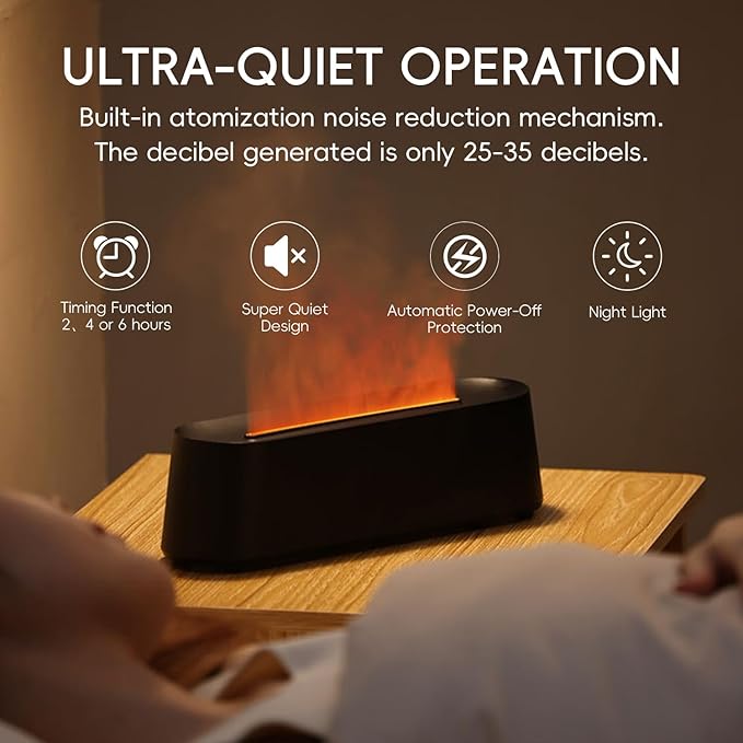 Essential Oil Diffuser, Fireplace Fire Flame Aromatherapy Diffuser, 250ml Cool Mist Humidifier, Scent Aroma Diffuser with 7 Colors Light, Remote Control, Timer & Auto-Off for Home, Room (Black)