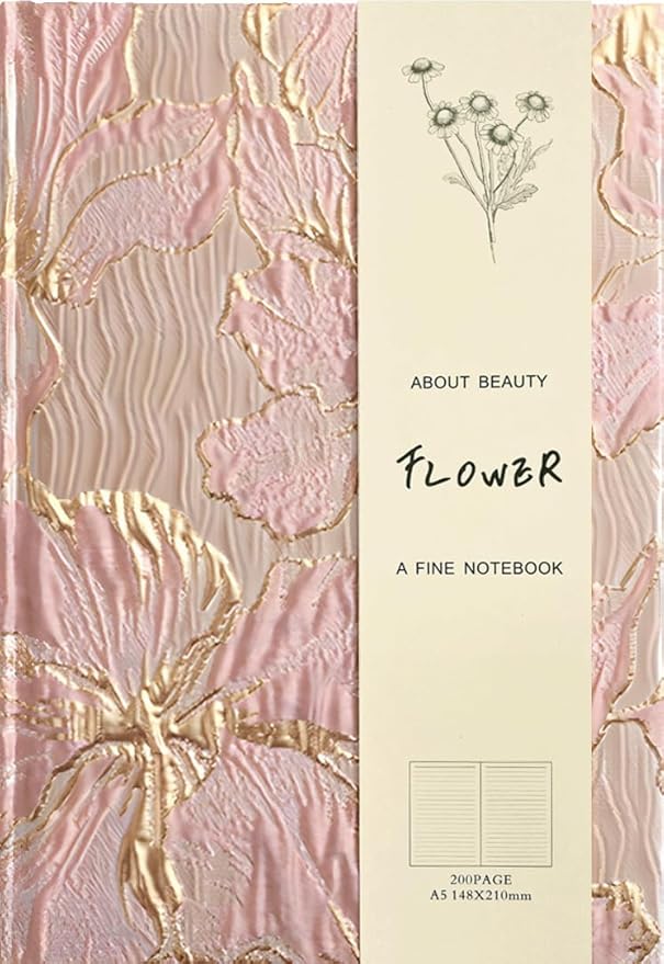 Floral Journal for women, Hardcover Notebook, A5, 6x8, Ruled Pages, Lay Flat, Pretty Journal, Lily Flower, Pink, can be Reading Journal, Writing Notebook, Self Love Journal, Personal Journal