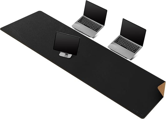 MAIDERN 66.9”x 19.6” Desk Pad, Large Desk Mat, Cork & Leather Large Mouse pad for Desk, Waterproof Computer Desk Pad for Gaming Home Office (Black) …