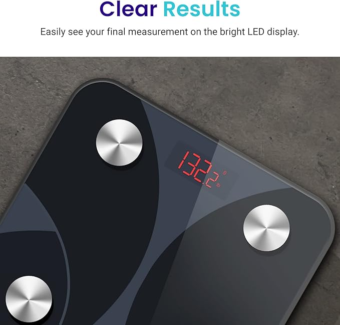Etekcity Scale for Body Weight and Fat Percentage, Smart Digital LED Bathroom BMI Measurement, Accurate Bluetooth Weighing Machine, Body Composition Analyzer, Ash-black, 400lb