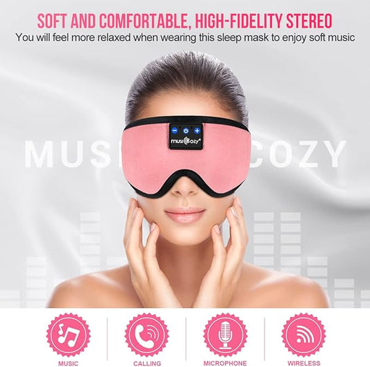 MUSICOZY Bluetooth 5.4 Sleep Headphones, Wireless Eye Mask Headband for Side Sleepers, Sleeping Mask with HD Stereo Sound, Cool Tech Gadgets for Women, Men, Air Travel, Unique Gifts
