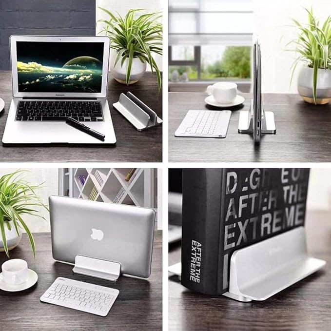 Vertical Laptop Stand Holder, Desktop Aluminum Stand for MacBook with Adjustable Dock Size, Fits All MacBook, Surface, Chromebook and Gaming Laptops (Up to 17.3 inches), Silver