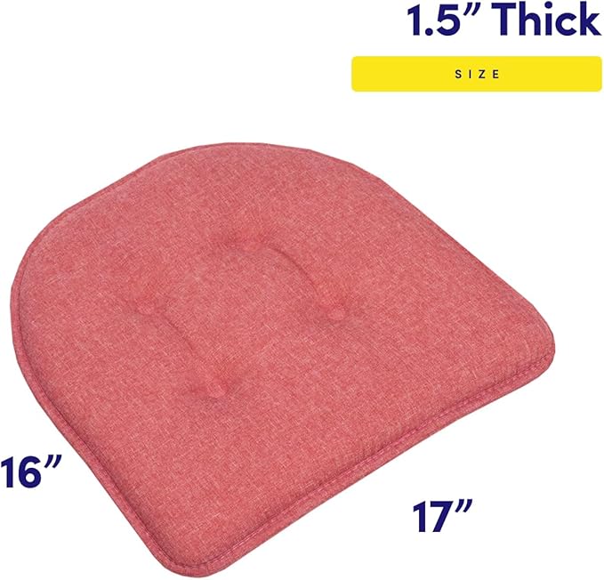 Sweet Home Collection Chair Cushion Memory Foam Pads Tufted Slip Non Skid Rubber Back U-Shaped 17" x 16" Seat Cover, 4 Count (Pack of 1), Peach