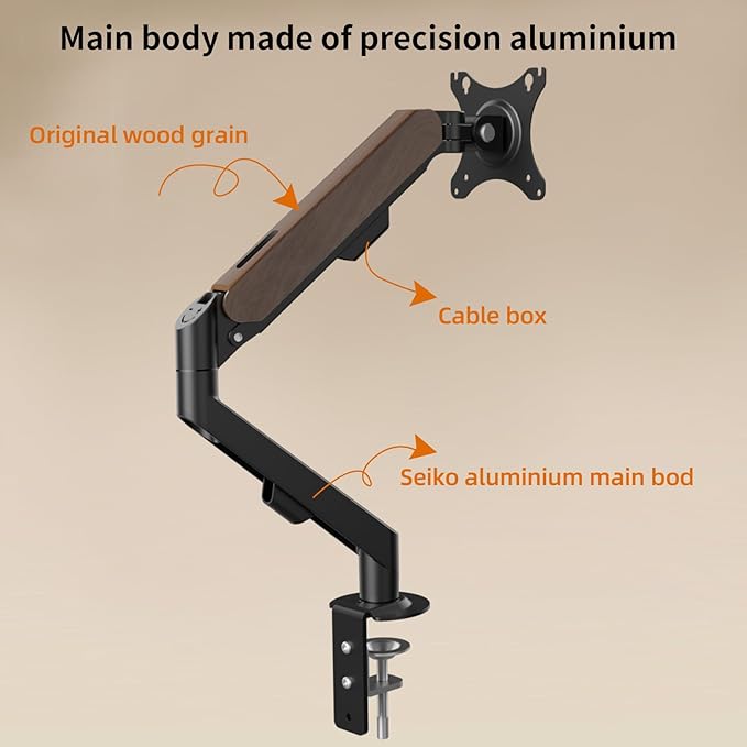 Monitor Mount Gas Spring Arm Desk Fully Adjustable Bracket Fits 17 20 22 23 24 26 27 30 32 34 inch, Weight Capacity up to 19.8 lbs M5B-M