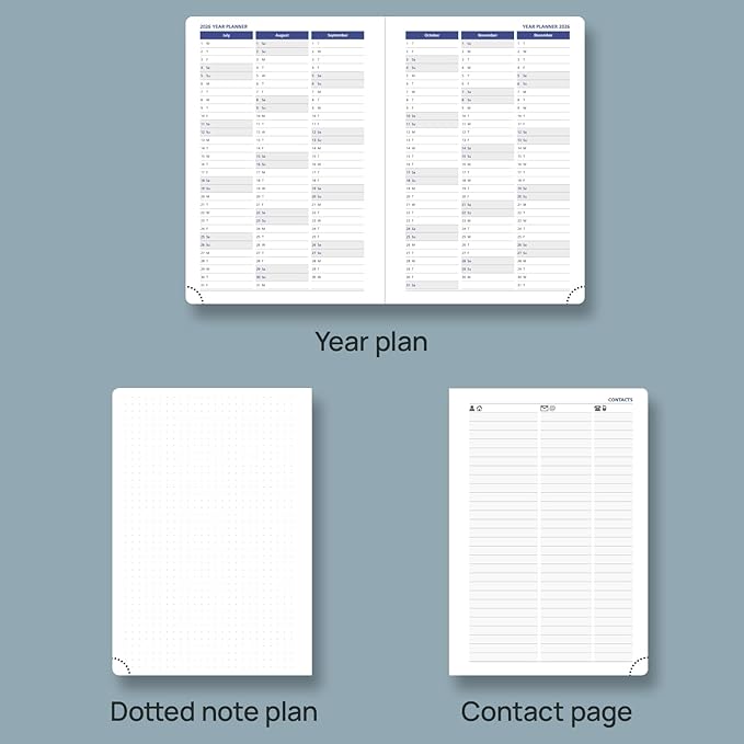 POPRUN Daily Planner 2026 (A5 Size-5.75" x 8.5") One Page Per Day Planner with Vegan Leather Hardcover - Agenda 2026 (Jan- Dec) Page A Day Calendar Book with Monthly Tabs, Pocket TJ-Midnight Green