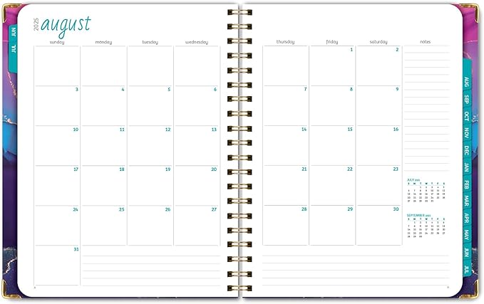 HARDCOVER Academic Year 2025-2026 Planner: (June 2025 Through July 2026) 8.5"x11" Daily Weekly Monthly Planner Yearly Agenda. Bookmark, Pocket Folder and Sticky Note Set (Pink Purple Marble)