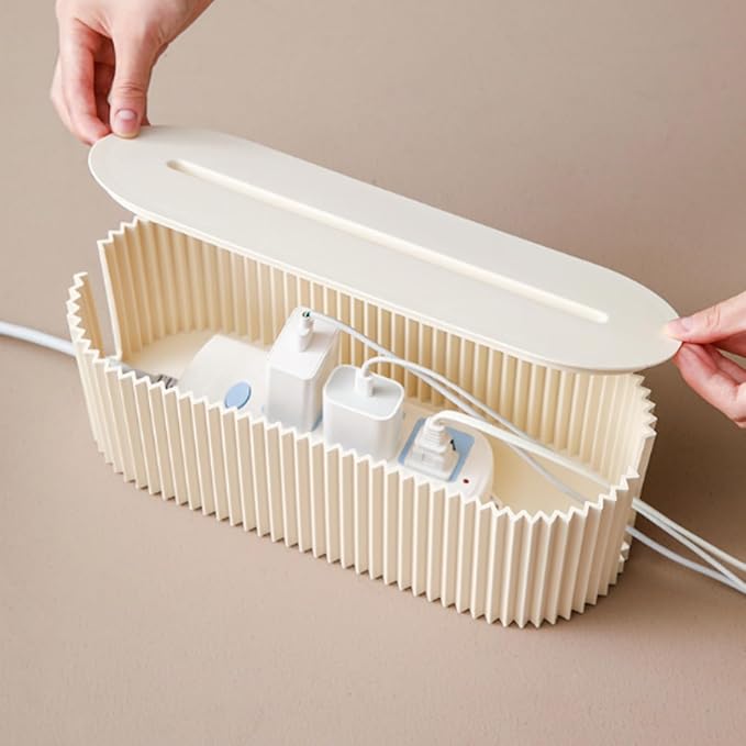 Cable Management Box,Desk Cord Organizer with Groove Cover,Plastic Cord Hider Box,Large Cable Box Organizer,Power Socket Management for TV/Computer/Router/Games Console Cable Storage (White)