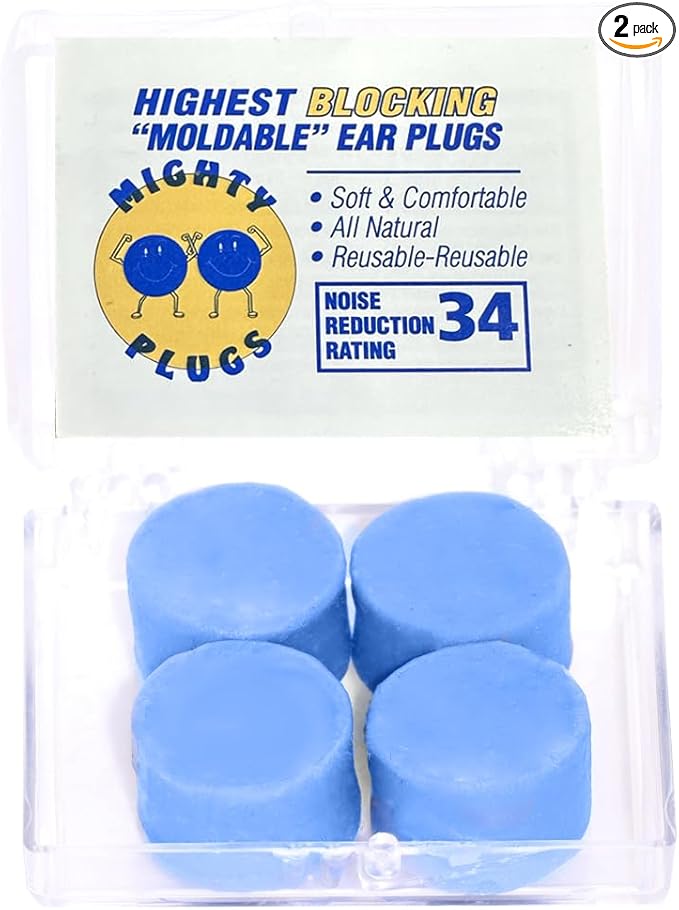 Pure Beeswax Earplugs – NRR 34 Noise Cancelling Ear Plugs for Sleeping, Snoring, Swimming & Loud Noise (2 Pairs)
