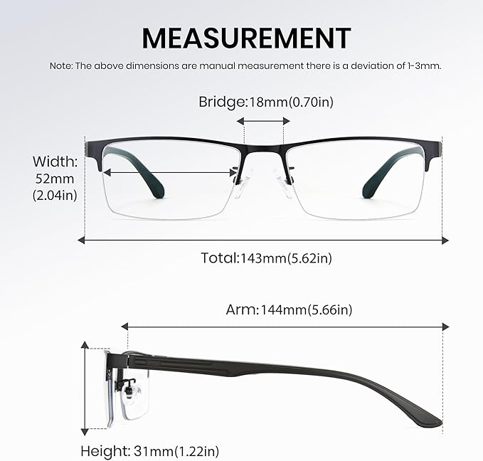 Cyxus Blue Light Glasses for Men Semi Rim Glasses Crystal Lens Rimless Computer UV Blocking Gaming Eyeglasses
