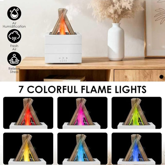 Campfire Flame Fire Diffuser, Bonfire Aromatherapy Essential Oil Diffuser, 280ml Wood Cool Mist Humidifier with 7 Colors LED Lights/Remote/Auto-Off, Fireplace Aroma Diffuser for Home Office Gift
