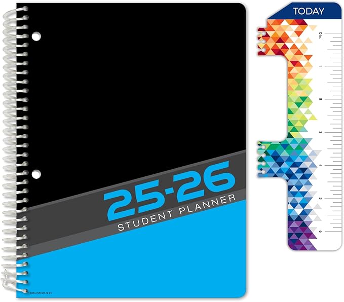 Global Datebooks Dated Middle School or High School Student Planner for Academic Year 2025-2026 Includes Ruler/Bookmark and Planning Stickers (Matrix Style - 7"x9" - Slant)