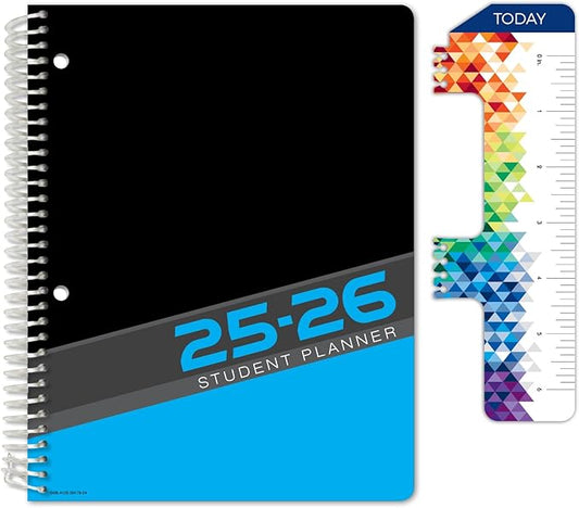 Global Datebooks Dated Middle School or High School Student Planner for Academic Year 2025-2026 Includes Ruler/Bookmark and Planning Stickers (Matrix Style - 7"x9" - Slant)