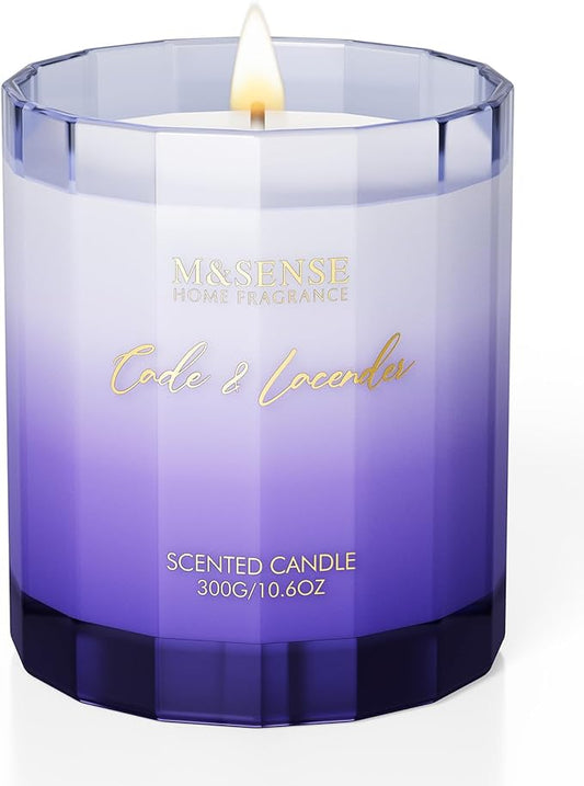 M&SENSE Cade Lavender Scented Aromatherapy Candle for Stress Relief, 10.6oz 60 Hour Burn Time Natural Soy Candles for Home Long Lasting Highly Scented Luxury Gifts