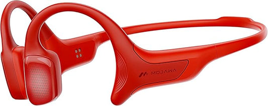 HaptiFit Terra Advanced Smart Sports Wearable, Open Ear Bluetooth Bone Conduction Headphones with Mic and 32GB MP3, Waterproof Wireless Earphones for Workouts, Swimming and Running, Red