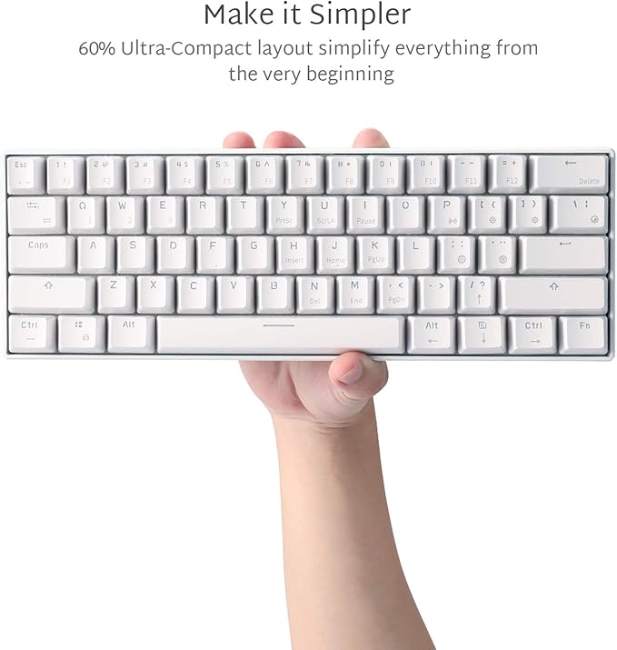RK ROYAL KLUDGE RK61 Wireless 60% Triple Mode BT5.0/2.4G/USB-C Mechanical Keyboard, 61 Keys, Compact Gaming Keyboard w/Software (Hot Swappable Brown Switch, White)