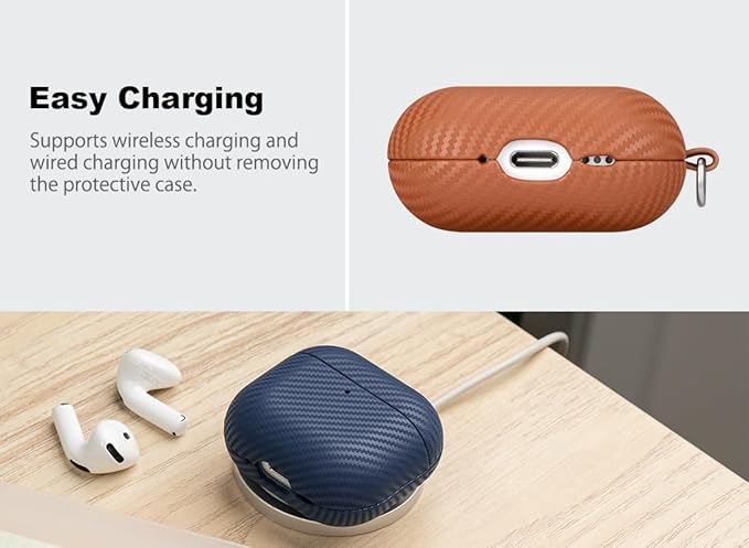 Leather Case for AirPods 4 / AirPods 4 with Active Noise Cancellation Case Cover with Keychain - Selected Skin-Friendly Leather, Carbon Fibre Texture, Handmade Shockproof Hard Cover - Brown