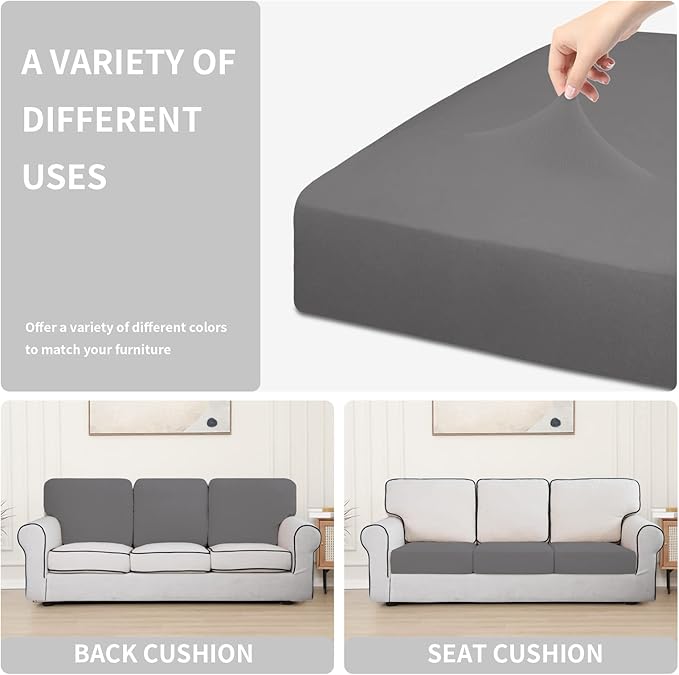 Easy-Going 100% Waterproof Chair Oversized Sofa Seat Cushion Slipcovers Couch Cushion Cover Stretch Furniture Protector for Kids, Pets (3-Piece Oversized Sofa Cushion, Light Gray)