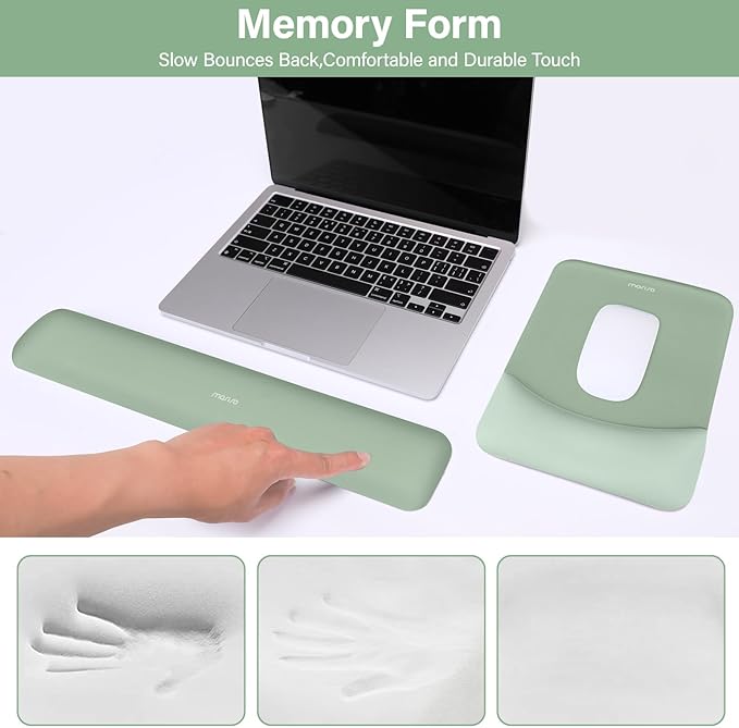 MOSISO Wrist Rest Support for Mouse Pad&Keyboard Set, Rectangular Ergonomic Mousepad Non-Slip Base Home/Office Pain Relief&Easy Typing Pad with Neoprene Cloth&Raised Curved Memory Foam, Green