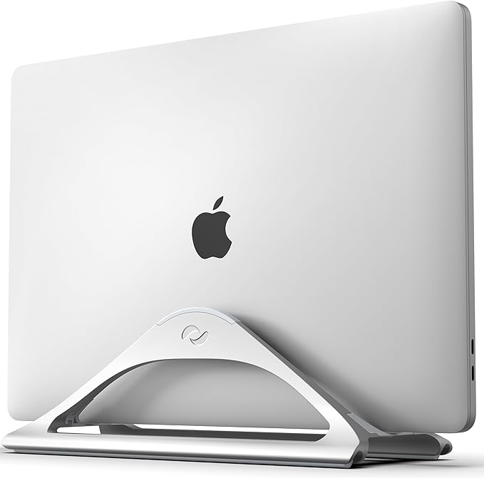 HumanCentric Vertical Laptop Stand for Desks in Silver Color, Upright Adjustable Holder to Dock Apple MacBook, MacBook Pro, and Other Laptops to Organize Work & Home Office, Automatic Grip